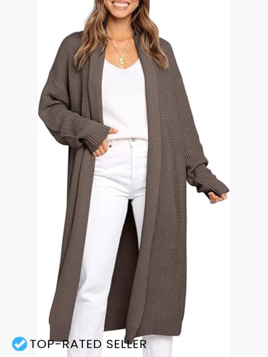 Sweaters - Oversized Long Cardigan Sweater Open Front Chunky Knit Winter Coat Elegant